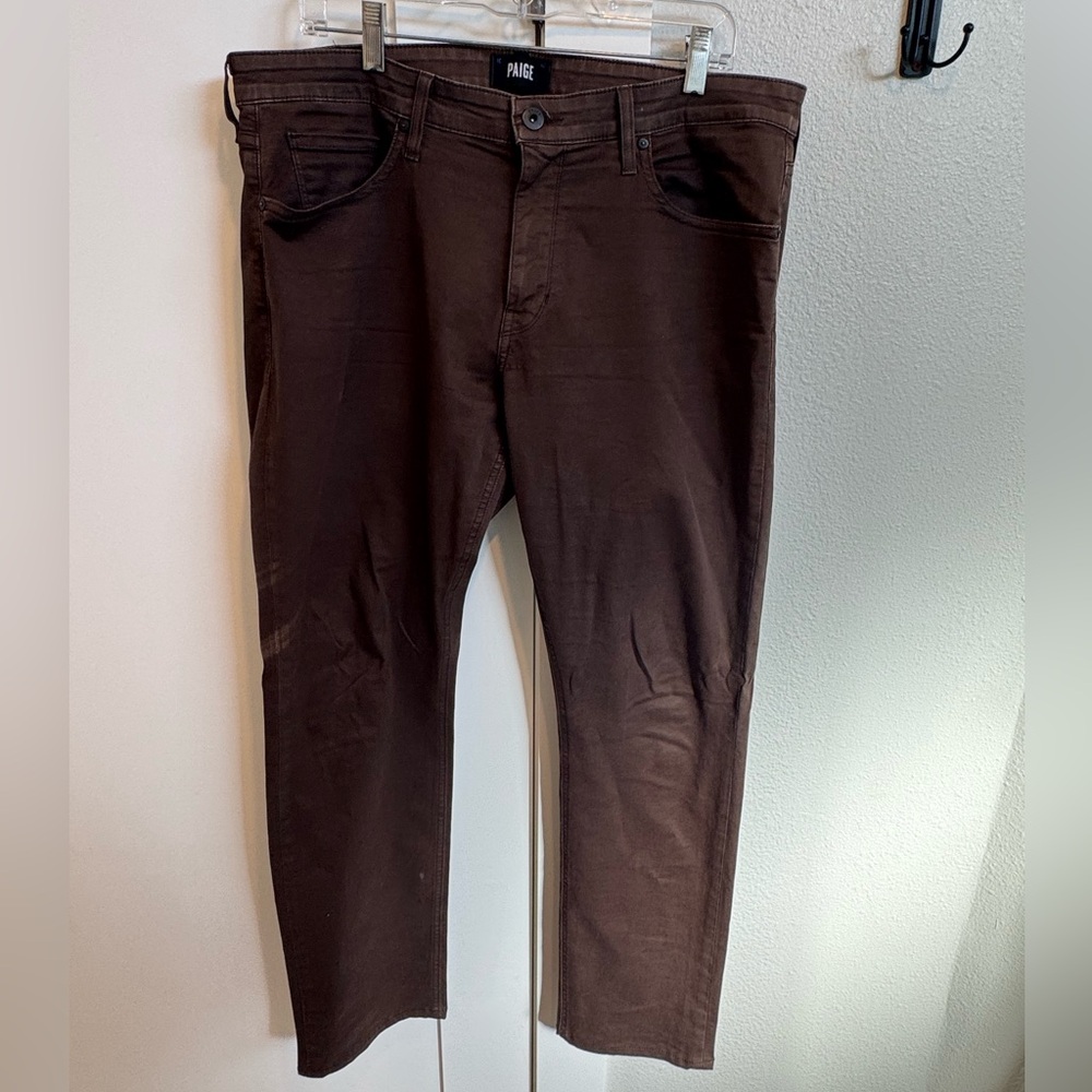PAIGE Brown Straight-Leg Jeans with Leather Patch